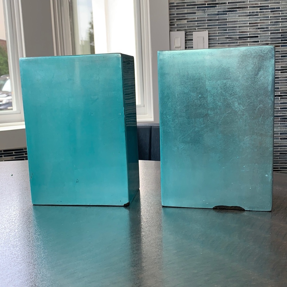 Set of 2 Turquoise wooden vases